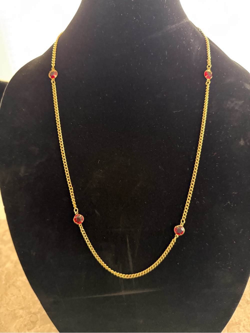 Gold-Tone Chain Necklace with Red Stone Accents